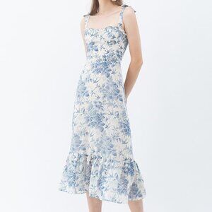 Sunday Up Blue and White Floral Toile Dress